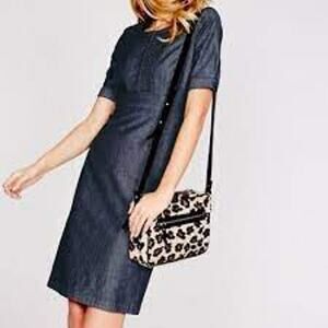 Boden Montmartre Denim Dress Shift Indigo Pleated Bodice Short Sleeve Women 4